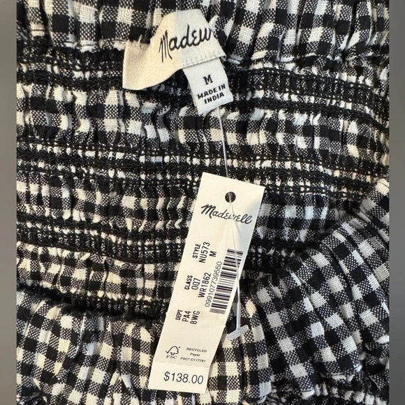 Madewell Smocked U-Neck Mini Dress in Gingham NWT - Picture 8 of 8
